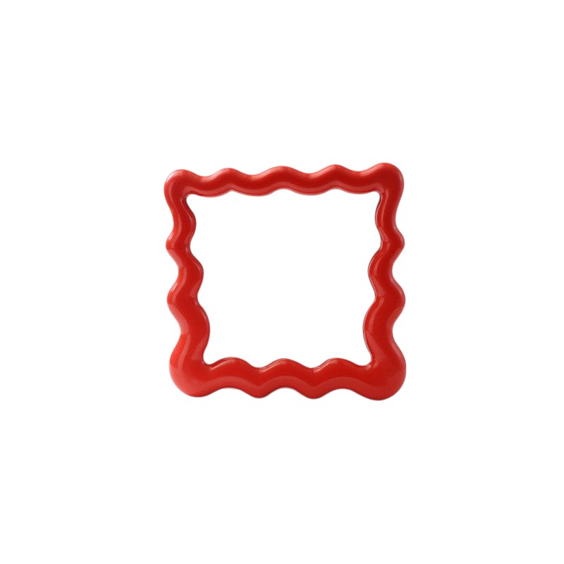 Cosik Home red wavy mirror tray with undulating bubble frame, perfect for vanity or desk display.