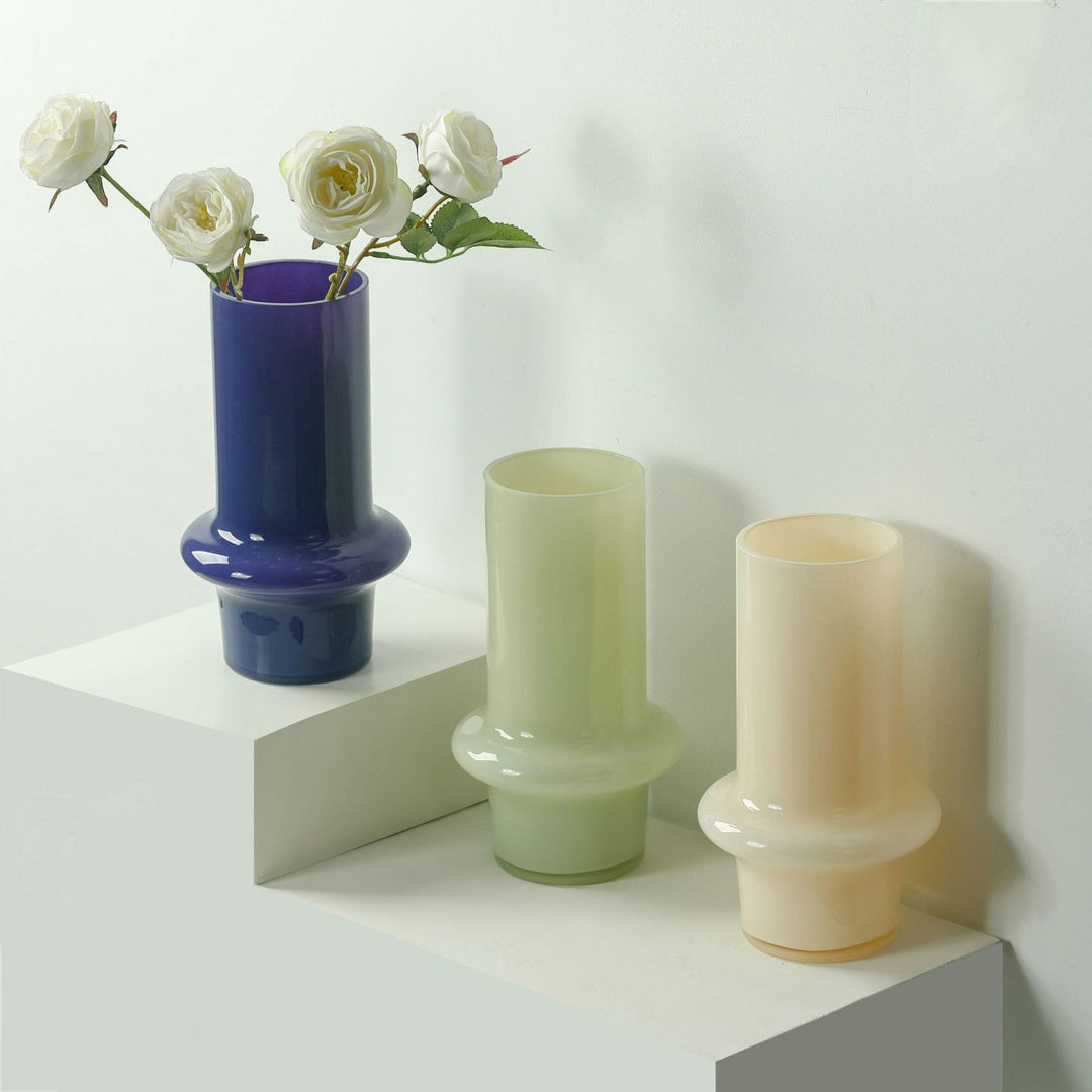 Cosik Home vintage glass vase in custard jade color, perfect for fresh or dried flowers, desktop ornament.