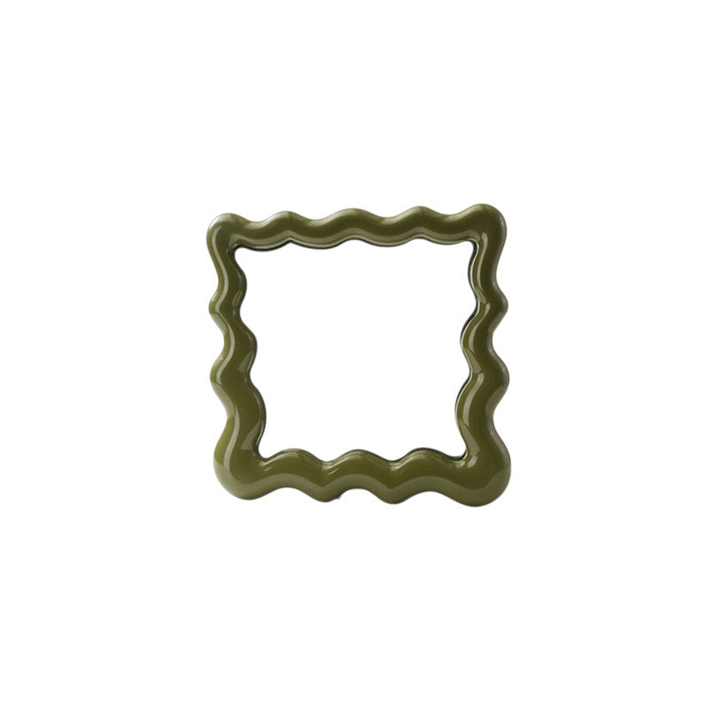 Cosik Home wavy mirror tray with undulating bubble frame in olive green, perfect for vanity or desk.