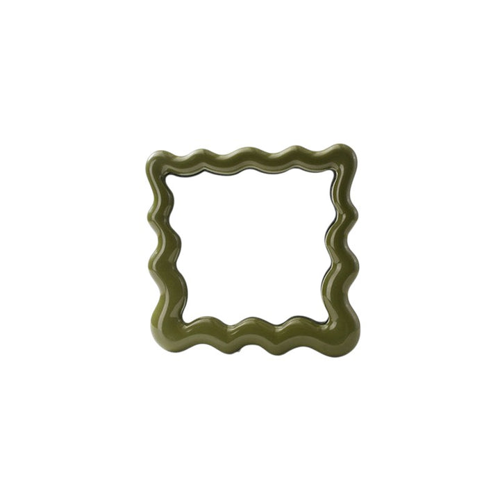 Cosik Home wavy mirror tray with undulating bubble frame in olive green, perfect for vanity or desk.