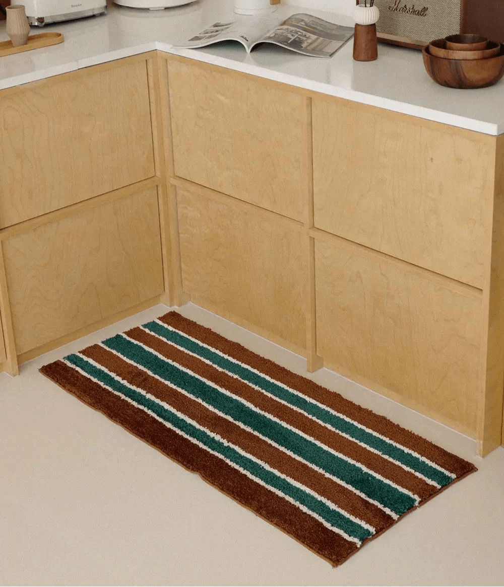 Green Brown Vintage Retro Inspired Runner Rug