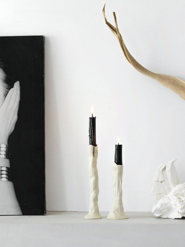 Minimal White Textured Candle Holder
