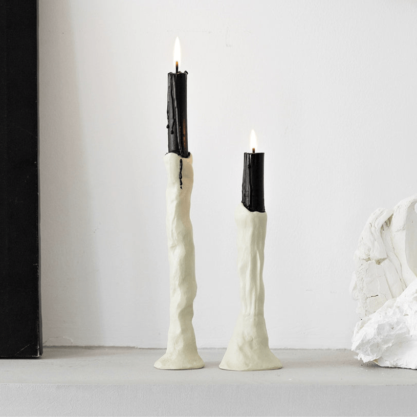 Minimal White Textured Candle Holder