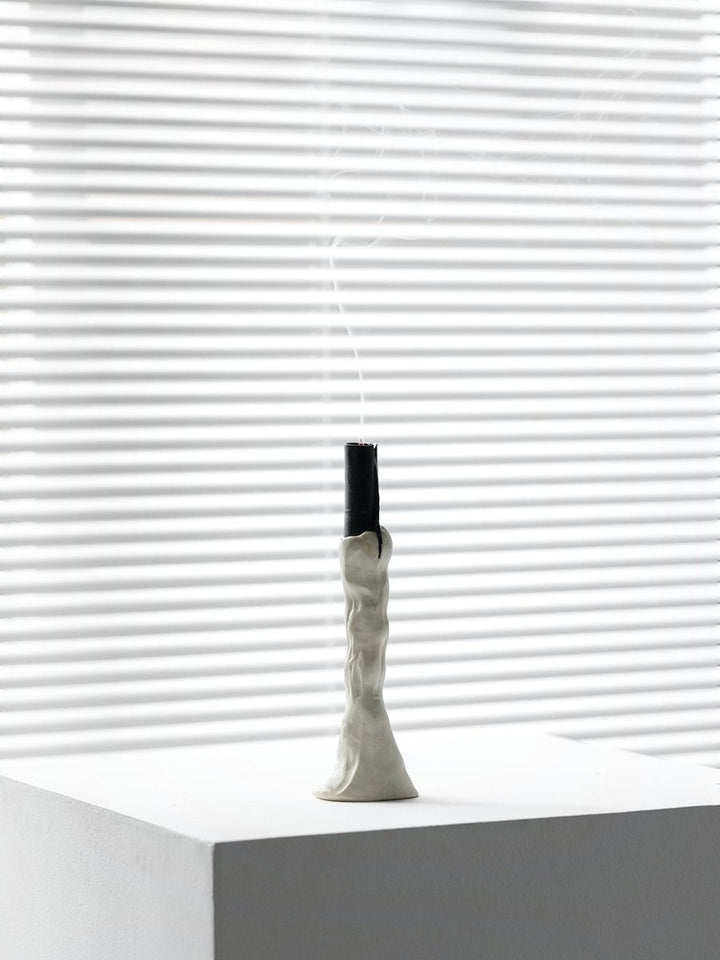 Minimal White Textured Candle Holder