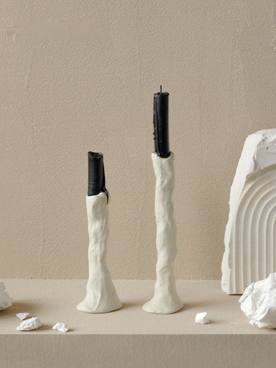Minimal White Textured Candle Holder