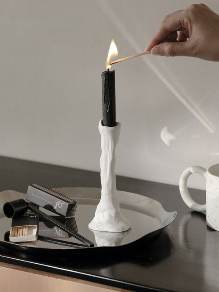 Minimal White Textured Candle Holder