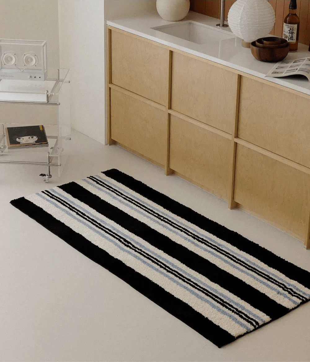 Retro Blue Stripes Runner Rug