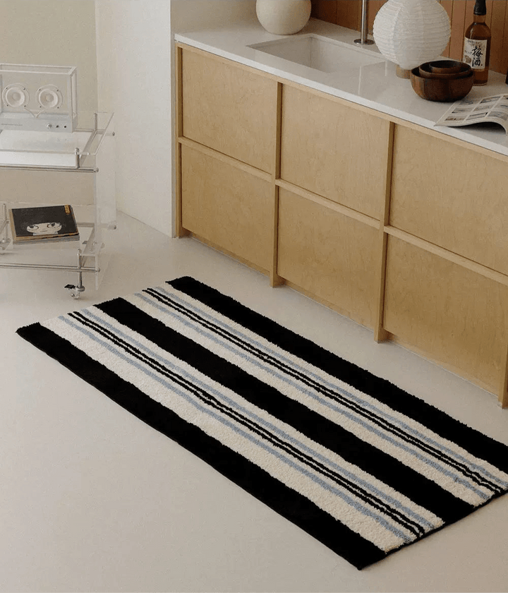 Retro Blue Stripes Runner Rug