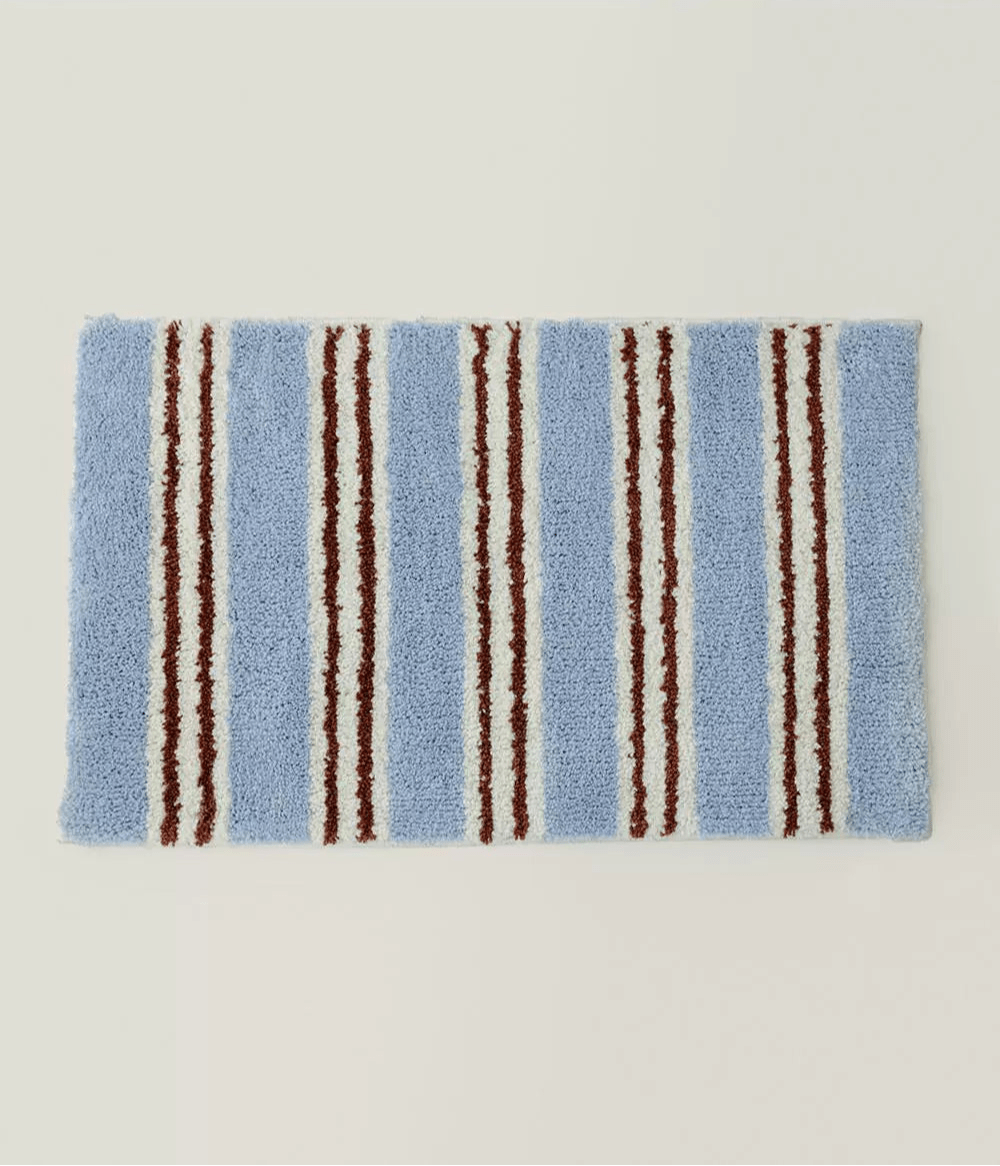 Blue Retro Striped Bath Mat Rug