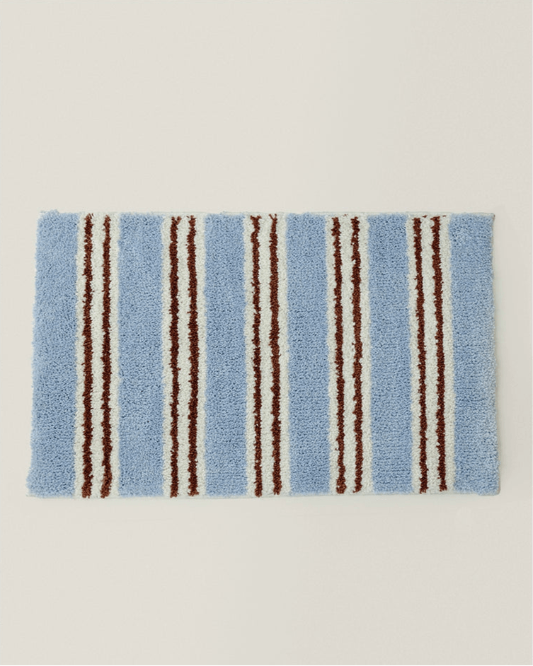 Cute Blue Retro Striped Bath Mat Rug
