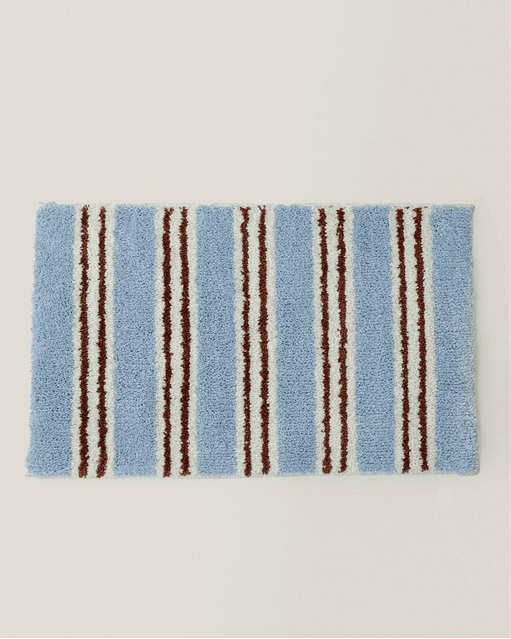 Cute Blue Retro Striped Bath Mat Rug