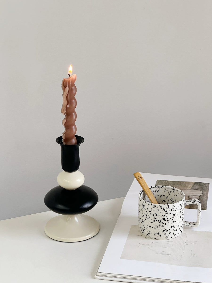 black and white retro candle holder