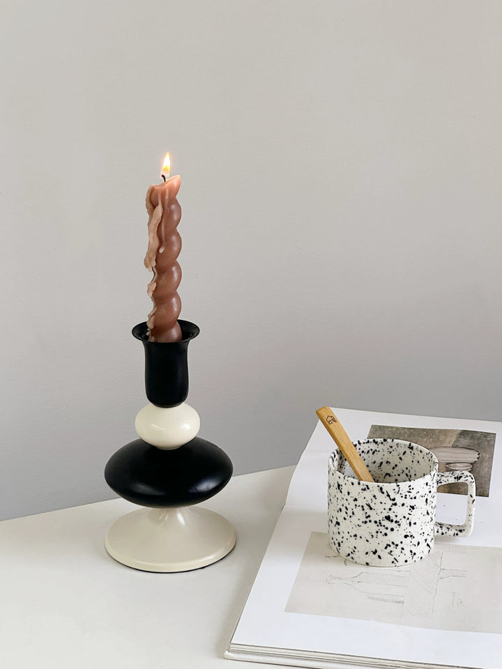 black and white retro candle holder