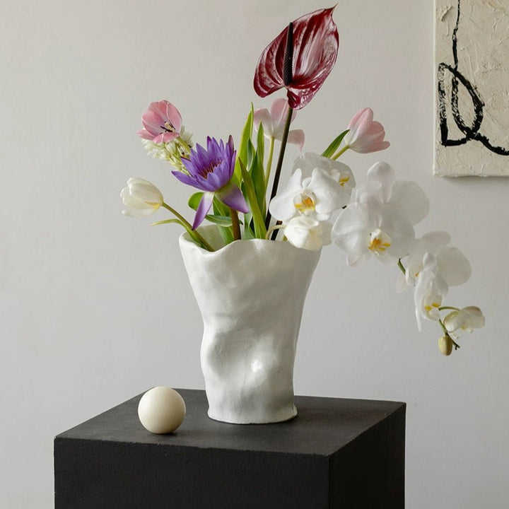 White Minimal Irregular Wavy Vase