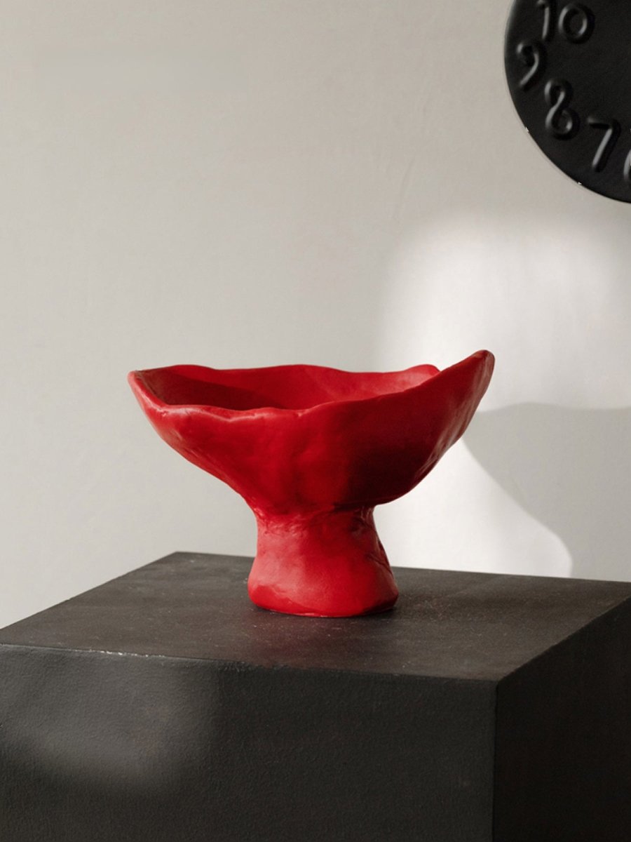 Red Wabi Sabi Pedestal Decorative Bowl