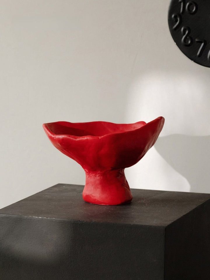 Red Wabi Sabi Pedestal Decorative Bowl