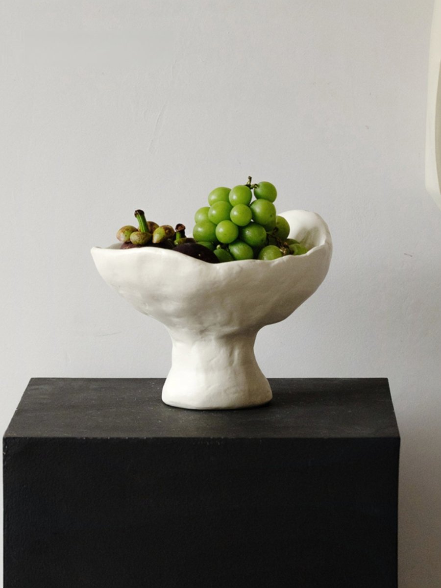 Ivory White Wabi Sabi Pedestal Decorative Bowl