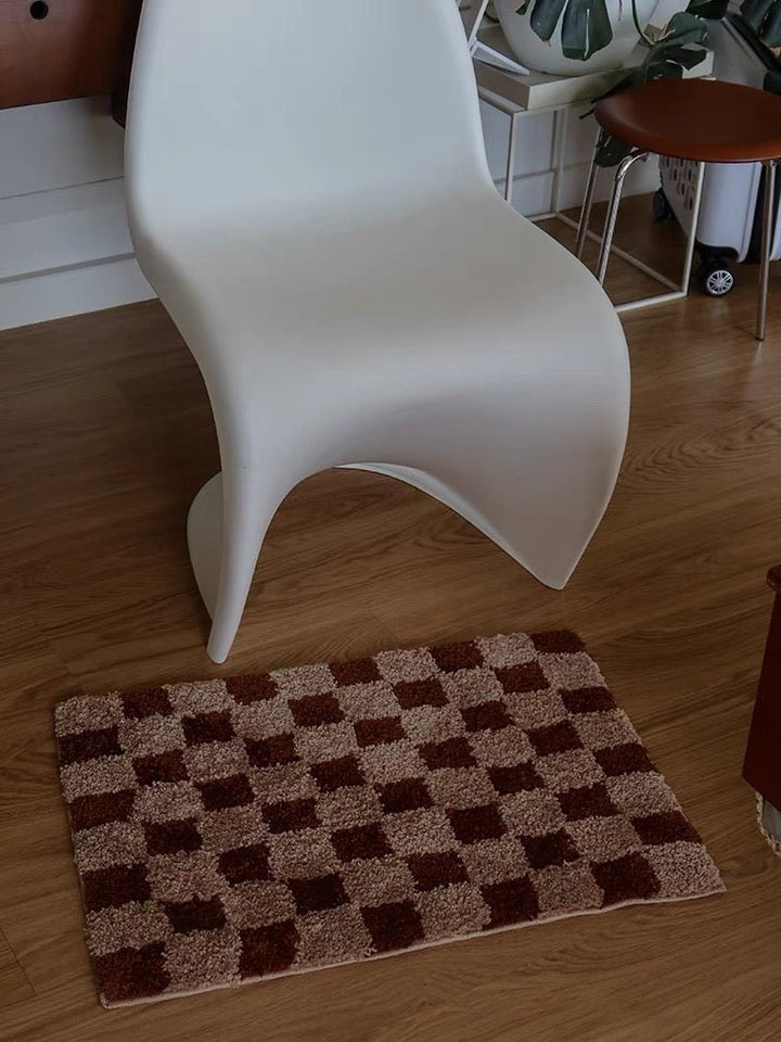 Brown Checkered Bath Mat