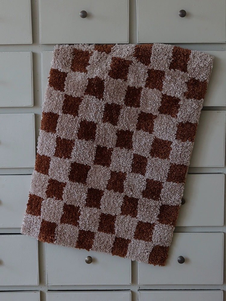 Brown Checkered Bathroom Mat