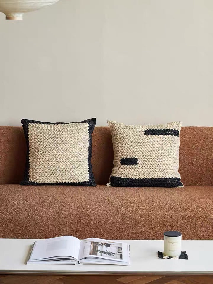 minimal raffia cushion