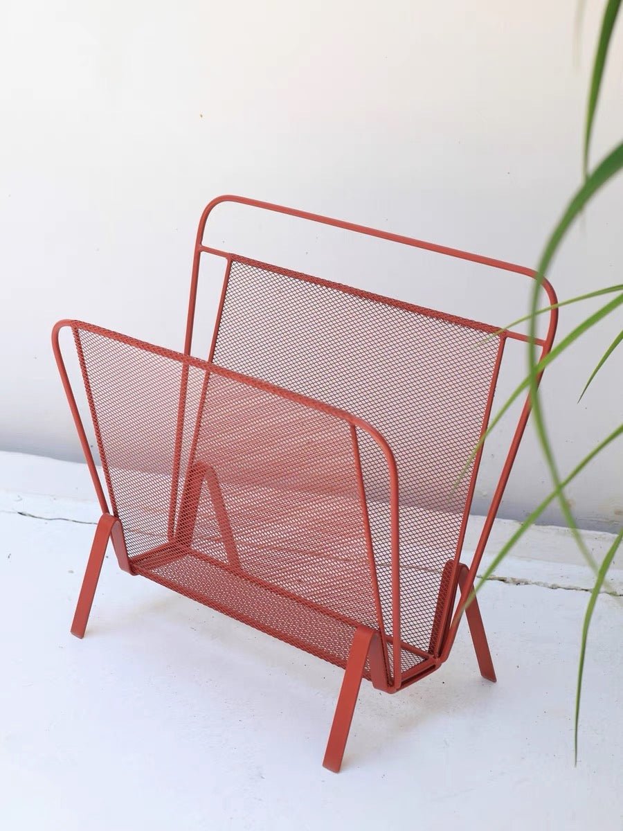 Red Metal Magazine Rack