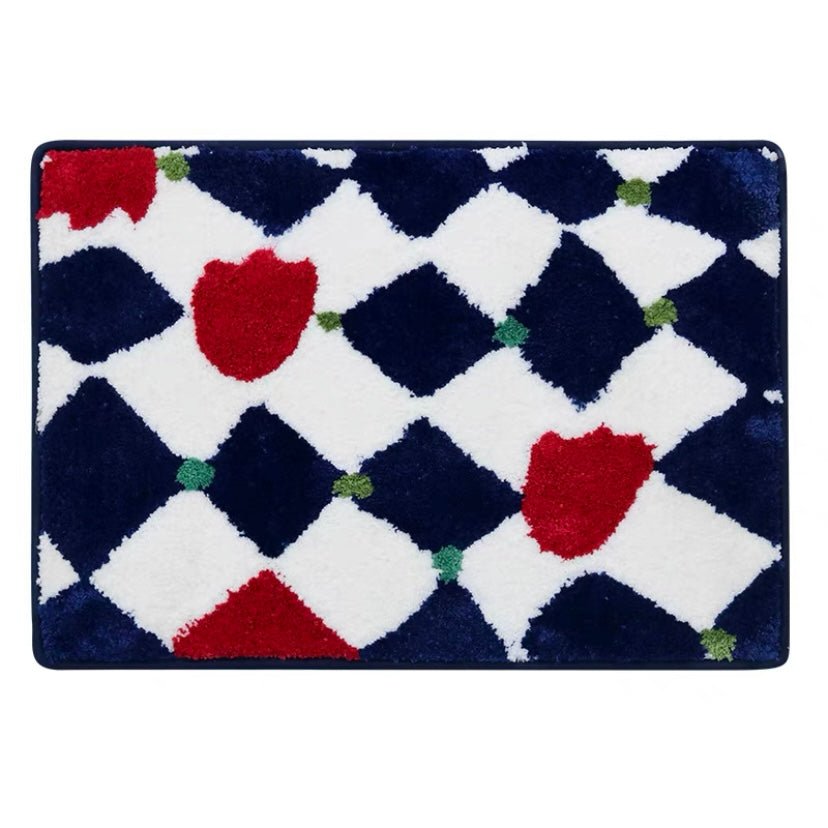 Red and blue checkered rug