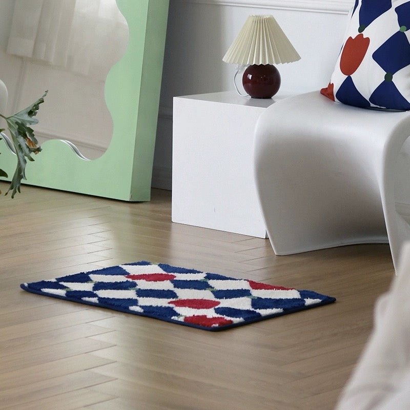 Red and blue checkered rug