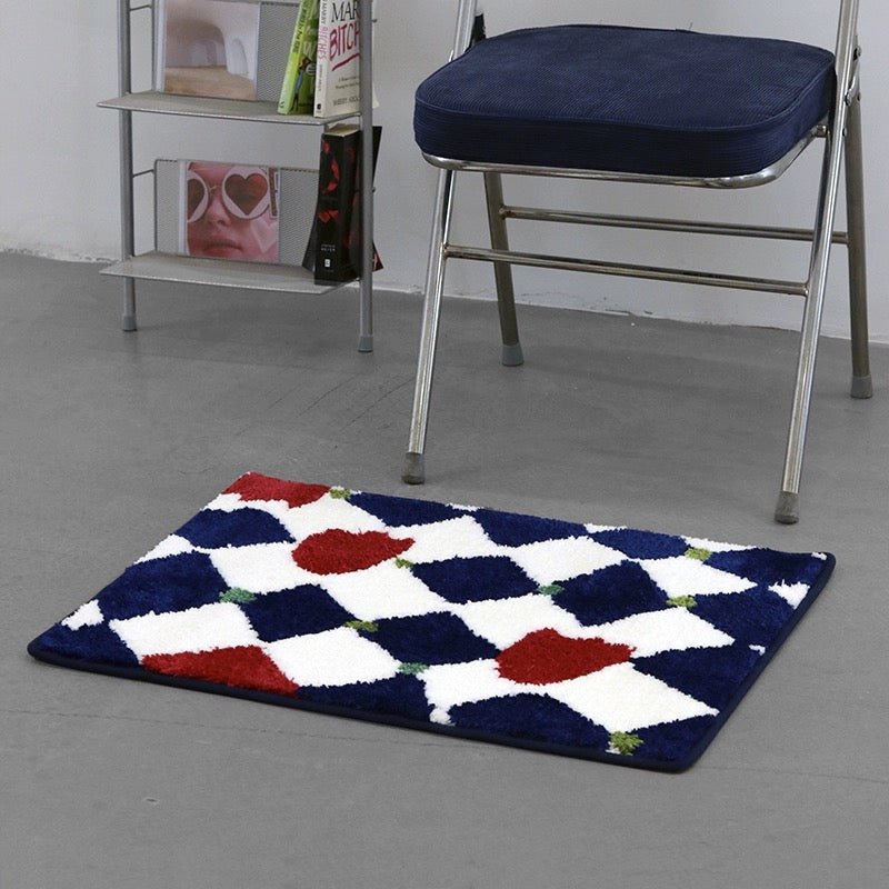 Red and blue checkered bath mat