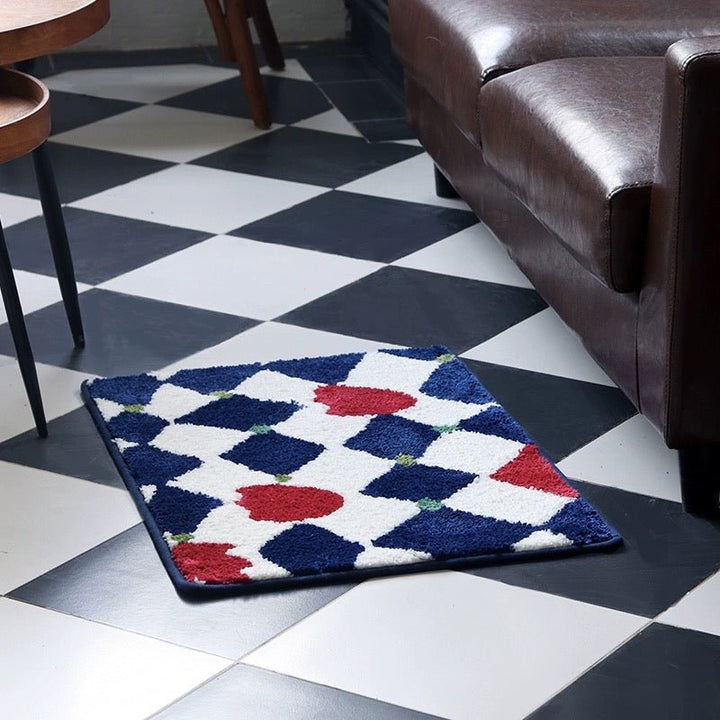 Red and blue checkered rug