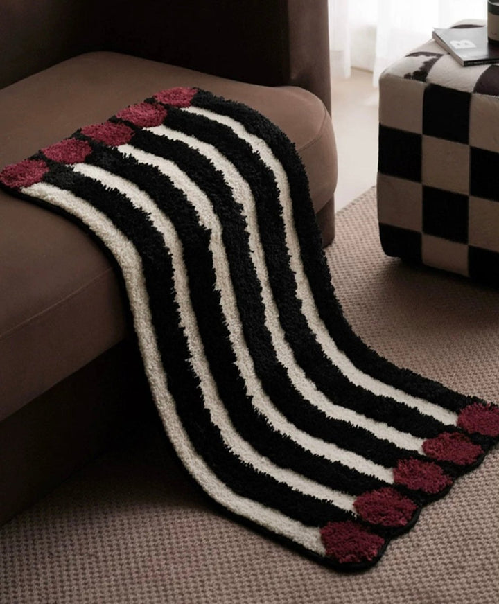 Retro Black and Red Striped Rug