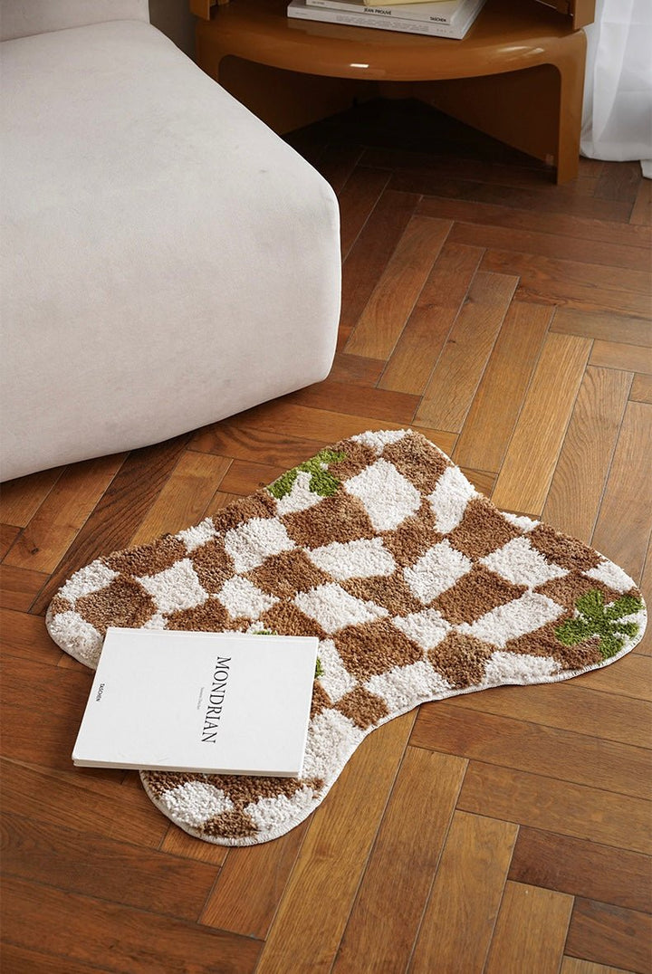 Brown Wavy Checkered Rug