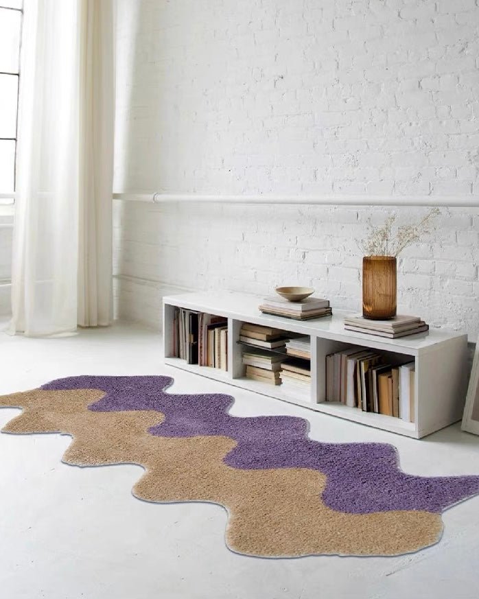 wavy purple tan runner rug