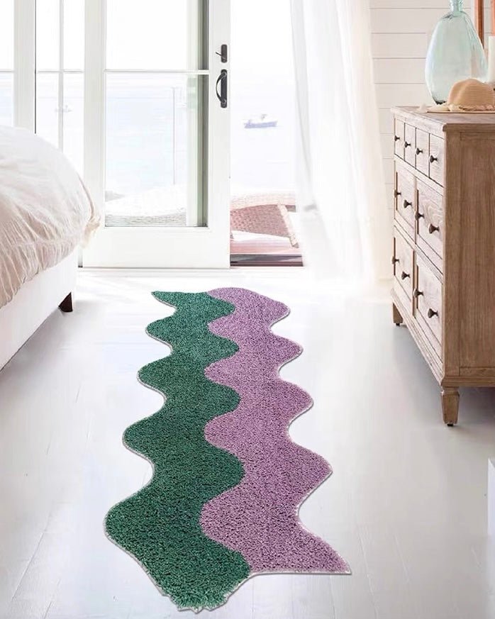 wavy purple green runner rug